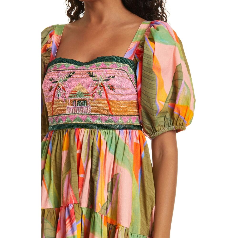 Farm Rio Embroidered Top Midi Dress in Pink Garden - M - Picture 5 of 6